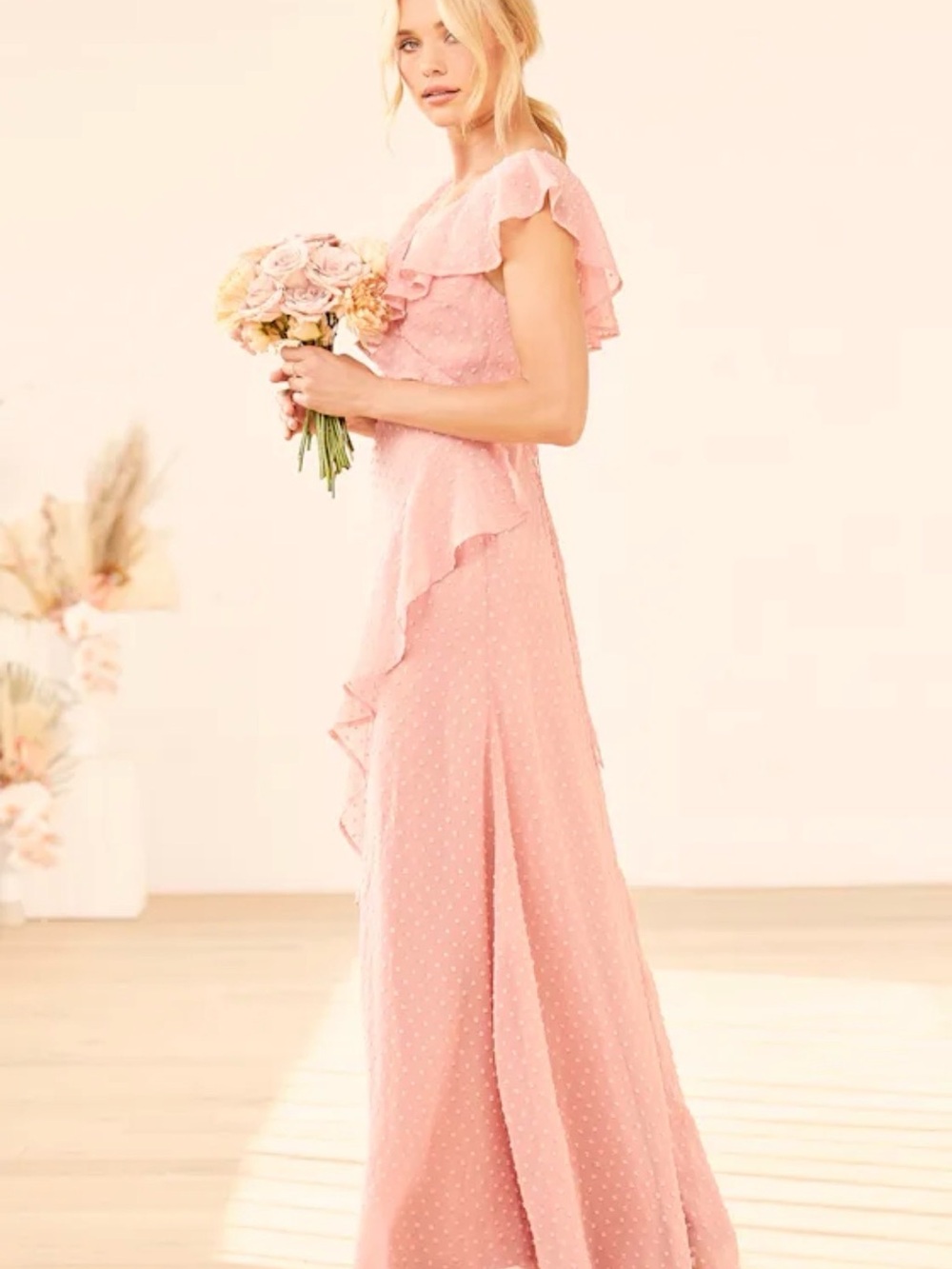 Lulu's Dusty Rose Ruffle Maxi Dress - Picture 2 of 10